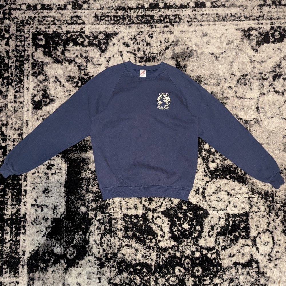 Vintage JERZEES Embroidered Crewneck Sweatshirt Navy Blue 90's Streetwear Y2K